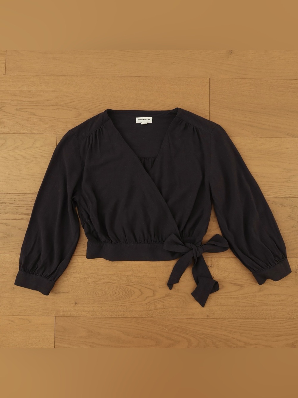 Frank And Oak Wrap Crop Top in Navy Blue